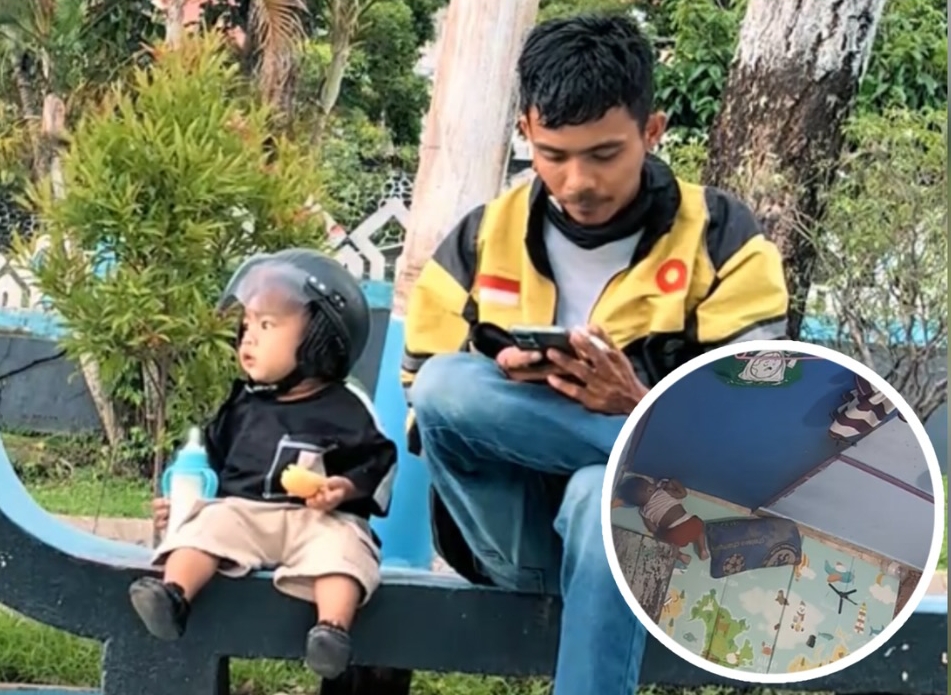 Perjuangan Ayah Tunggal di Kolaka Jadi Sorotan, Antar Pesanan Ojek Online Sambil Pantau Buah Hati Lewat CCTV